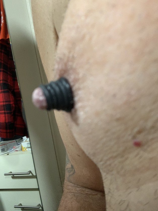 Photo by Loveall54 with the username @Hornyaf67,  July 8, 2022 at 10:11 PM. The post is about the topic GayExTumblr and the text says 'just bought a nipple pump. was able to get my nipples quite big'