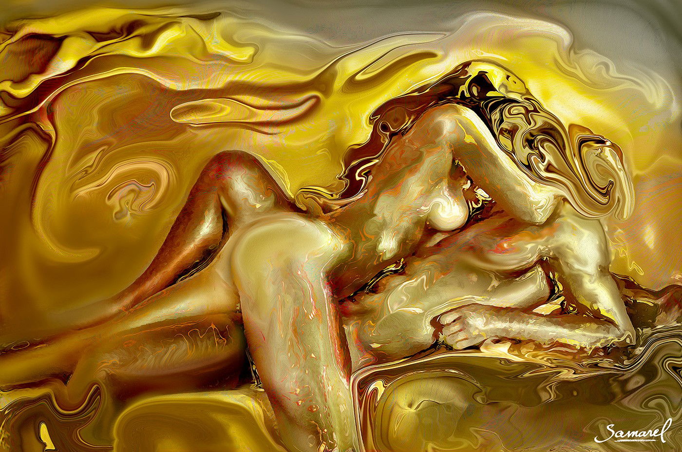 Photo by Samarel with the username @samarel, who is a verified user,  December 28, 2018 at 5:03 PM. The post is about the topic Samarel erotic art and the text says '"Golden lust"
Prints available upon request.
Visit my website for more erotic art
https://www.samarelart.com'