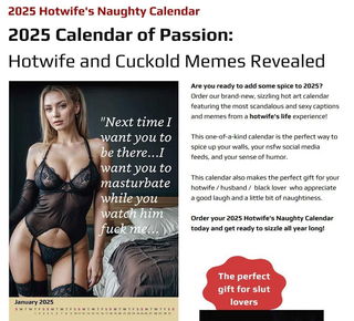 Photo by Samarel with the username @samarel, who is a verified user,  November 16, 2024 at 6:55 AM. The post is about the topic Hotwife and the text says 'Order this special gift for your slut!
https://www.samareleros.com/hotwife-calendar-2025'