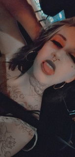 Photo by Yourgothgf32 with the username @Yourgothgf32,  July 20, 2021 at 9:10 PM. The post is about the topic Daddy Kink and the text says 'Cum in my mouth daddy 💦😛🔪
check our my only fans 
onlyfans/yourgothgf32
can do custom picture sets 😘'