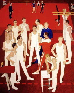 Photo by BubbleButtSir with the username @BubbleButtSir, who is a verified user,  May 29, 2024 at 5:07 AM. The post is about the topic A homoerotic aesthetic and the text says '“Gymnasts of the USSR” (1964/65), by Russian painter Dmitry Zhilinsky, (b.1927-2015)'