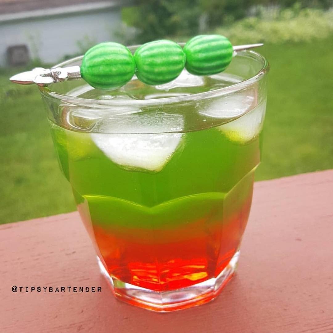 Photo by Bi.BDSM.couple with the username @Bi.BDSM.couple,  June 25, 2016 at 7:33 PM and the text says 'tipsybartender:

UPSIDE DOWN WATERMELON 
Red: 
1 oz. (30ml) Grenadine 
2 oz. (60ml) Watermelon Pucker 
1 oz. (30ml) Vodka
Green: 
3 oz. (90ml) Midori
1 oz. (30ml) Ty Ku
1 oz. (30ml) Vodka
Instagram Photo Credit: @drinking_club

Post your original recipe..'