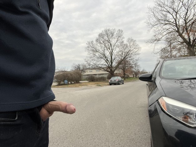 Photo by testudick with the username @testudick,  December 23, 2023 at 2:29 PM. The post is about the topic Flashers and Public Nudes and the text says 'crossing the road'
