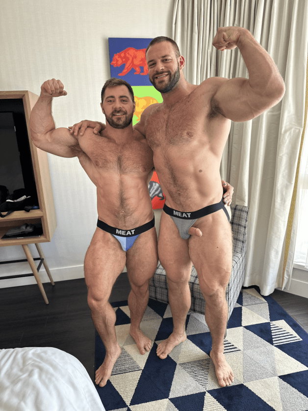Photo by Ultra-Masculine-XXX with the username @Ultra-Masculine-XXX, posted on October 6, 2023. The post is about the topic Bodybuilders and the text says 'Derek Bolt & Chase Carlson #DerekBolt #ChaseCarlson #hairy #muscle #hunk #bodybuilder'