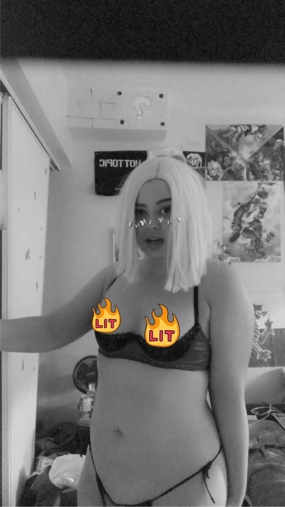 Album by PrincessBabyDoll97 with the username @PrincessBabyDoll97, who is a verified user,  August 31, 2021 at 6:05 AM and the text says 'you should totally message me and maybe come follow me on Only fans?  i okoy have one fan so far, hes never on and im always super horny 🥺🥺'