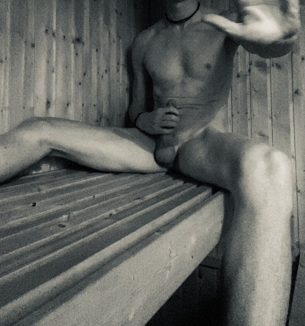 Photo by JimmyOutdoor with the username @JimmyOutdoor, who is a verified user,  January 3, 2022 at 9:47 PM. The post is about the topic Guys in sauna and the text says 'My buddy caught me wanking🤭. #dick #uncut #naked #wank #sauna #public #nudism'