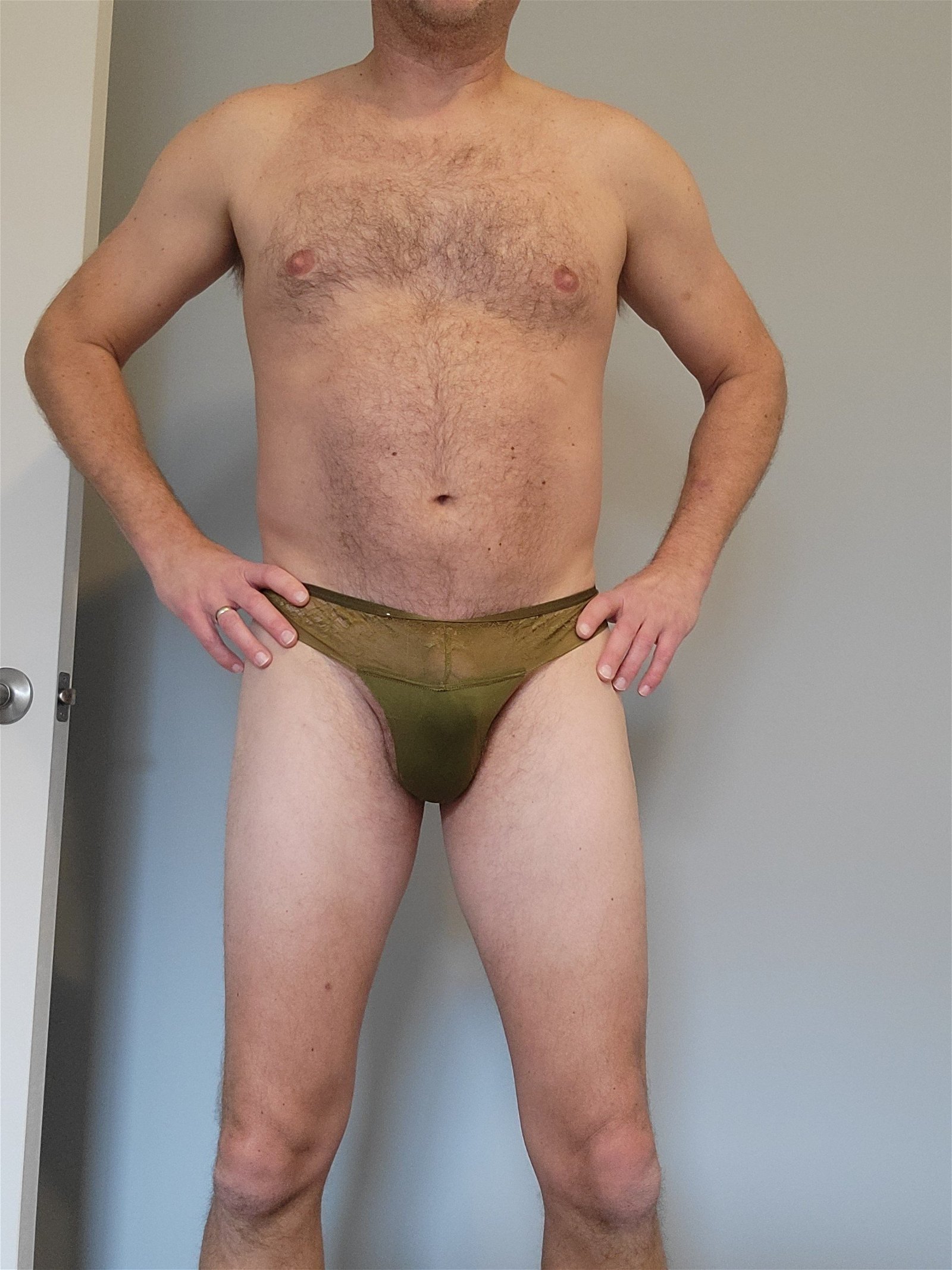 Photo by Cockluv101 with the username @Cockluv101,  March 29, 2024 at 3:48 AM. The post is about the topic Panty Bulge and the text says 'fun green thong for the day'