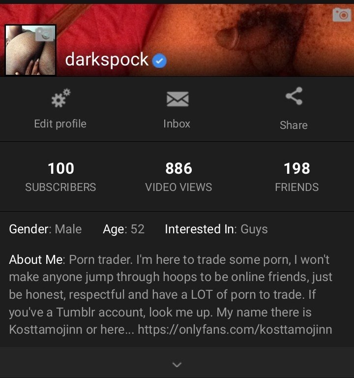 Photo by Kosttamojinn with the username @Kosttamojinn, who is a verified user,  December 10, 2019 at 2:31 PM and the text says 'Check out my Pornhub profile https://www.pornhub.com/users/darkspock'