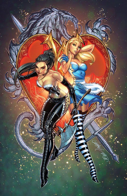 Photo by LilMissMorpho with the username @LilMissMorpho,  March 11, 2013 at 8:52 PM and the text says 'Inspirational Comic Book Art #Alice  #In  #Wonderland  #Beyond  #Wonderland  #Return  #To  #Wonderland  #Graphic  #Novels  #Horror  #Art  #Comicbook  #Art  #Macabre  #Gore  #Horror  #Alice  #Liddle  #Calie  #Liddle  #Mad  #Hatter  #Queen  #of  #Hearts..'