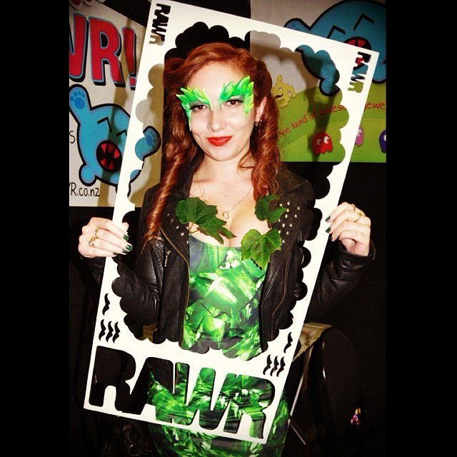 Photo by LilMissMorpho with the username @LilMissMorpho,  May 25, 2014 at 12:31 PM and the text says 'deanie-dhampir:

FRAMED: Poison Ivy @planetrawr!  #blackmilkclothing #bmnz #bmc #bmemeralddress #armageddonexpo #cosplay #poisonivy #planetrawr #redhead #curlyhair'