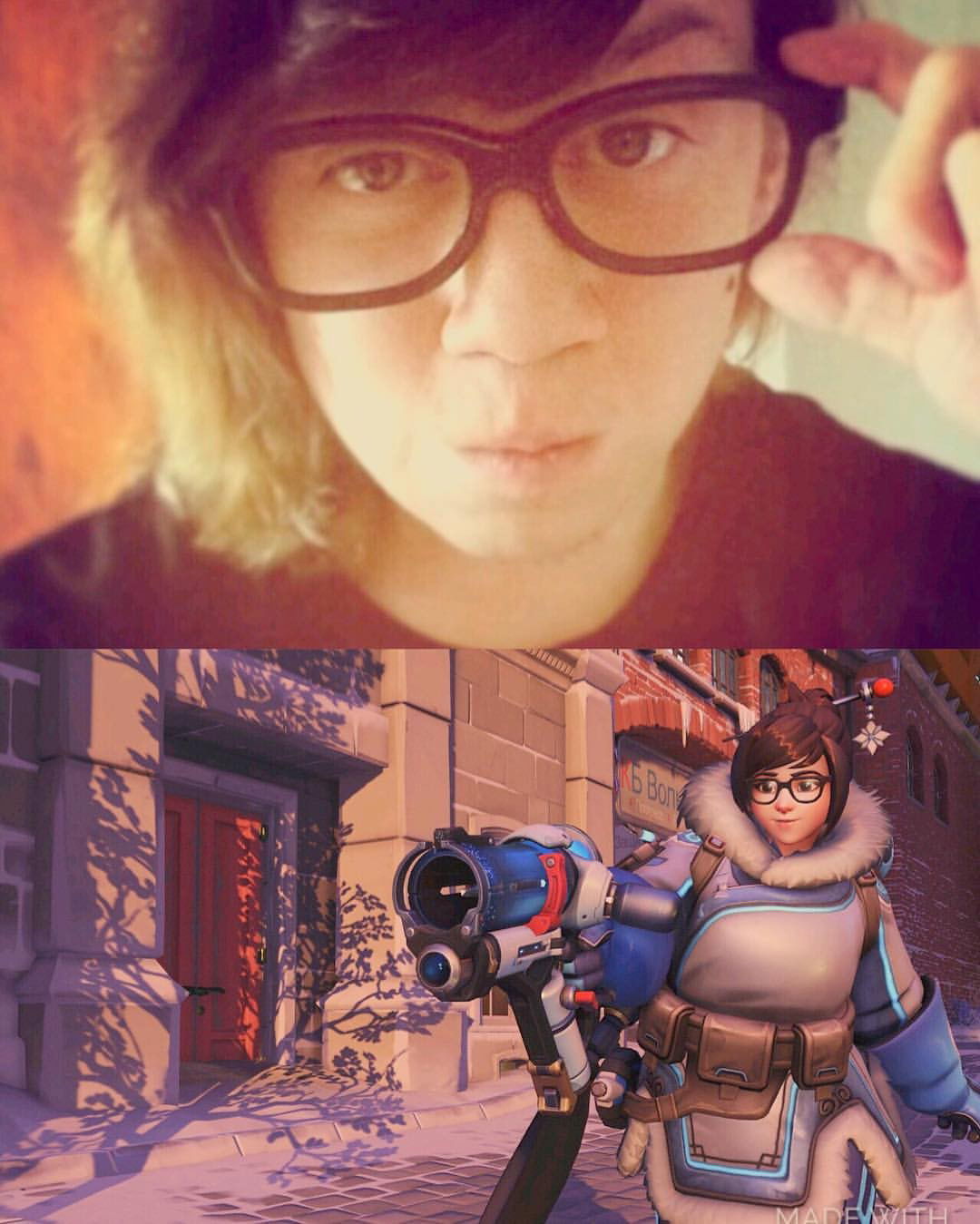 Photo by LilMissMorpho with the username @LilMissMorpho,  May 30, 2016 at 6:43 PM and the text says 'Some say I look like Mei. I swear it’s the glasses. #Overwatch #Meiisbae #meiisbae  #overwatch  #MeiLingZhou  #overwatchorigins  #gaming'