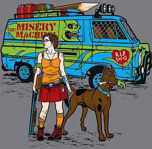Photo by LilMissMorpho with the username @LilMissMorpho,  July 14, 2012 at 3:44 PM and the text says 'Velma and Scoob: Mystery Hunters
&ldquo;They find a monster&hellip;
&hellip;then they kick it&rsquo;s ass&rdquo;                         #Scooby  #Doo  #The  #Misery  #Machine  #Velma  #badass  #babes  #Awesome  #illustration  #faith'