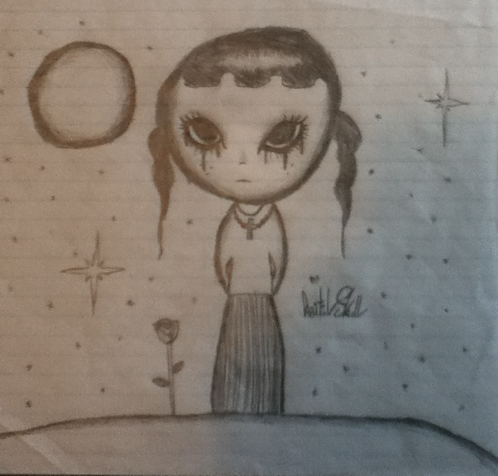 Photo by LilMissMorpho with the username @LilMissMorpho,  December 13, 2011 at 4:09 AM and the text says 'The Last Rose by Tony James #Gothic  #Art  #Moon  #artwork  #drawings  #inspiration  #sketches  #xXxTonyJamesxXx'