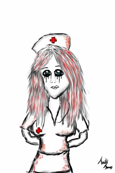 Photo by LilMissMorpho with the username @LilMissMorpho,  March 17, 2013 at 6:49 AM and the text says 'Nurse Pain - Remora Hollow Concept Art #Remora  #Hollow  #Chronicles  #Concept  #Art  #Artists  #on  #Tumblr  #Dark  #Art  #Gore  #Blonde  #Girls  #Artwork  #Blood  #Horror  #Horror  #Art  #Macabre  #Gothic  #Art  #Digitilskull  #Productions..'