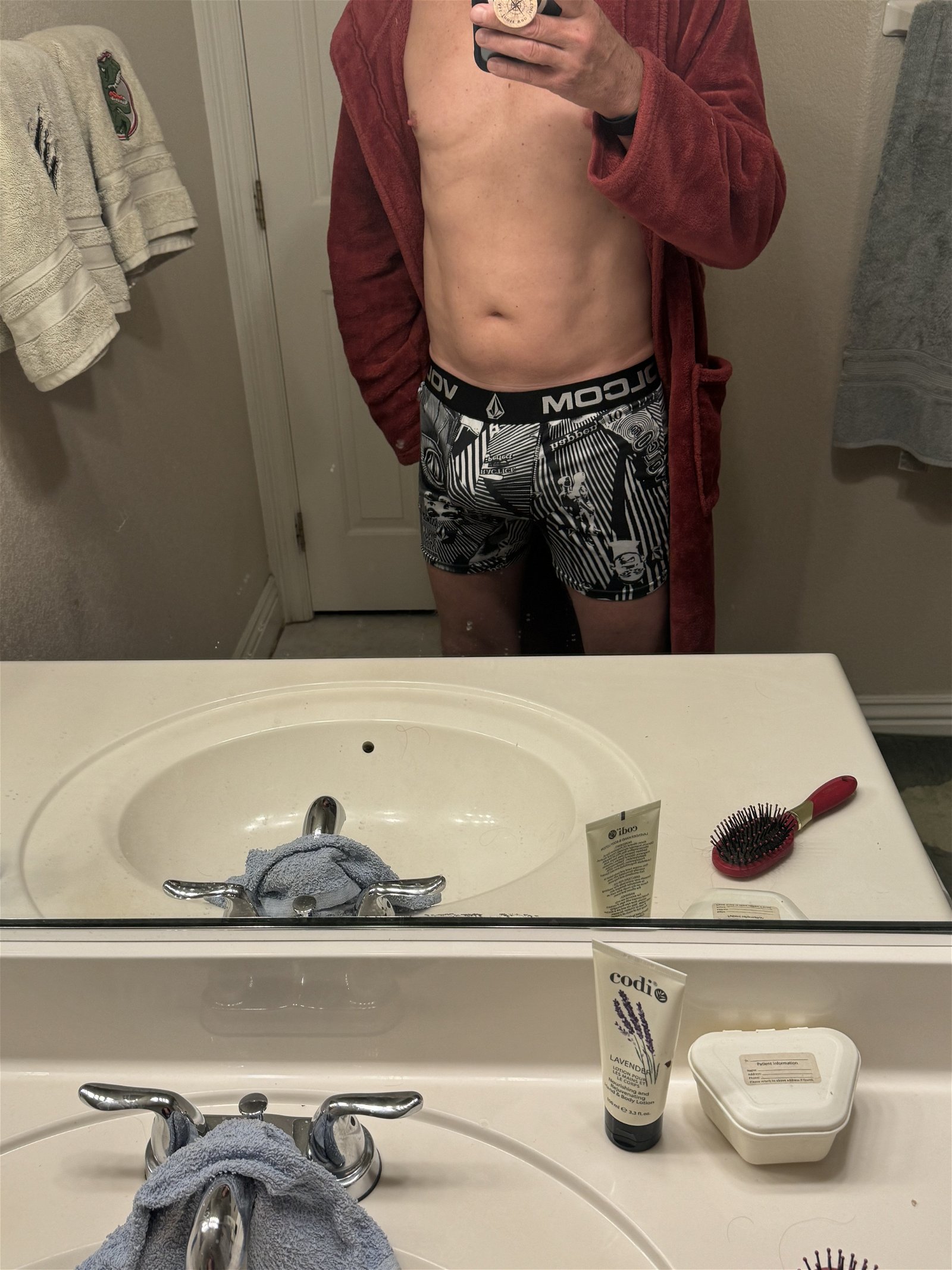 Photo by Desertguy with the username @Desertguy, who is a verified user,  May 10, 2024 at 12:26 PM. The post is about the topic Men in Robes and the text says 'Underwear and robe'