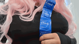 Photo by AuroraKitty with the username @AuroraKitty, who is a verified user,  November 18, 2021 at 8:23 AM. The post is about the topic Sexy Shemale and the text says 'condoms anyone? 🙊
#Titties #Pinkhair #Condoms #Piercings'