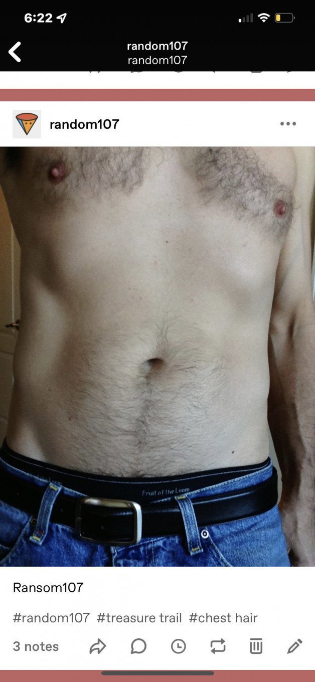 Photo by random107 with the username @farpoint499642,  November 11, 2021 at 11:20 PM. The post is about the topic Male Body Hair and the text says 'my slighy fuzzy belly and chest
#treasuretrail #happytrail'