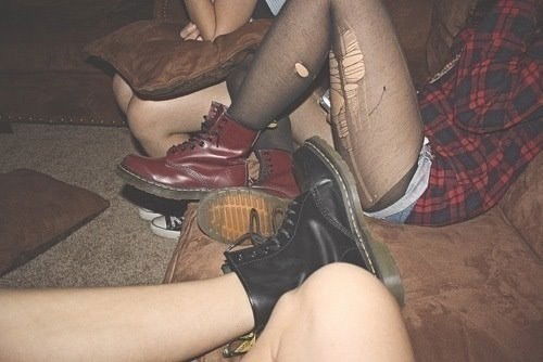 Photo by DEVINEDeviance with the username @DEVINEDeviance,  December 17, 2013 at 9:49 PM and the text says 'Fishnets &amp; Docs #girls  #fishnets  #docs  #90's  #youth  #highschool'