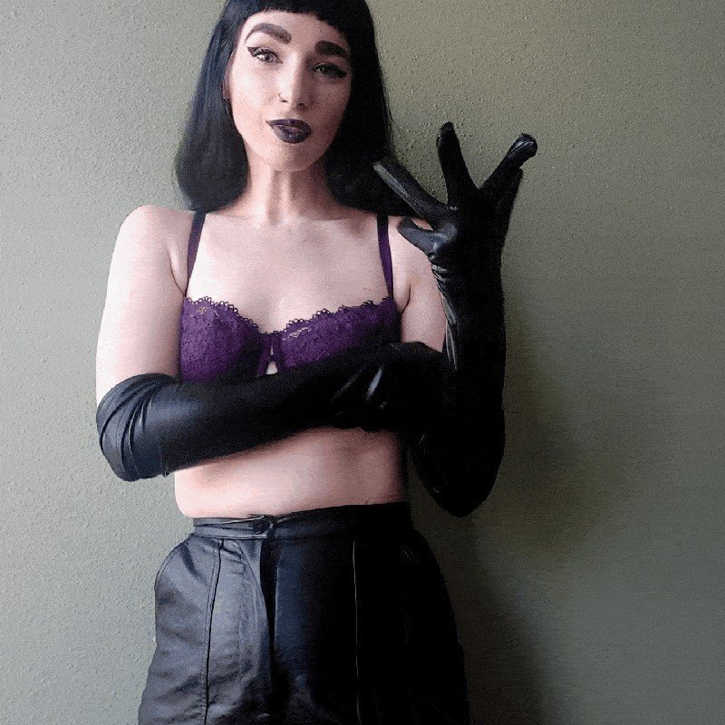Photo by Lady Stardust with the username @ladystardust, who is a star user,  April 6, 2023 at 12:24 PM and the text says 'Ready for some Femdom fun 😈 

#femdom #bdsm #fetish #gloves #shiny #leather #goth #femaledomination #mistress #dominatrix #kink #domme #goddess'