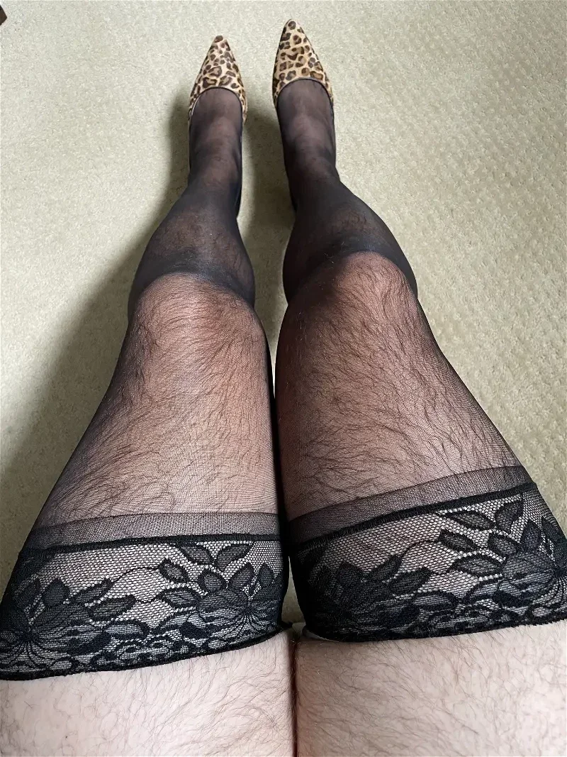 Photo by NylonNerd with the username @NylonNerd,  January 1, 2024 at 7:06 PM. The post is about the topic Crossdressers and the text says 'new years fun in #stockings'