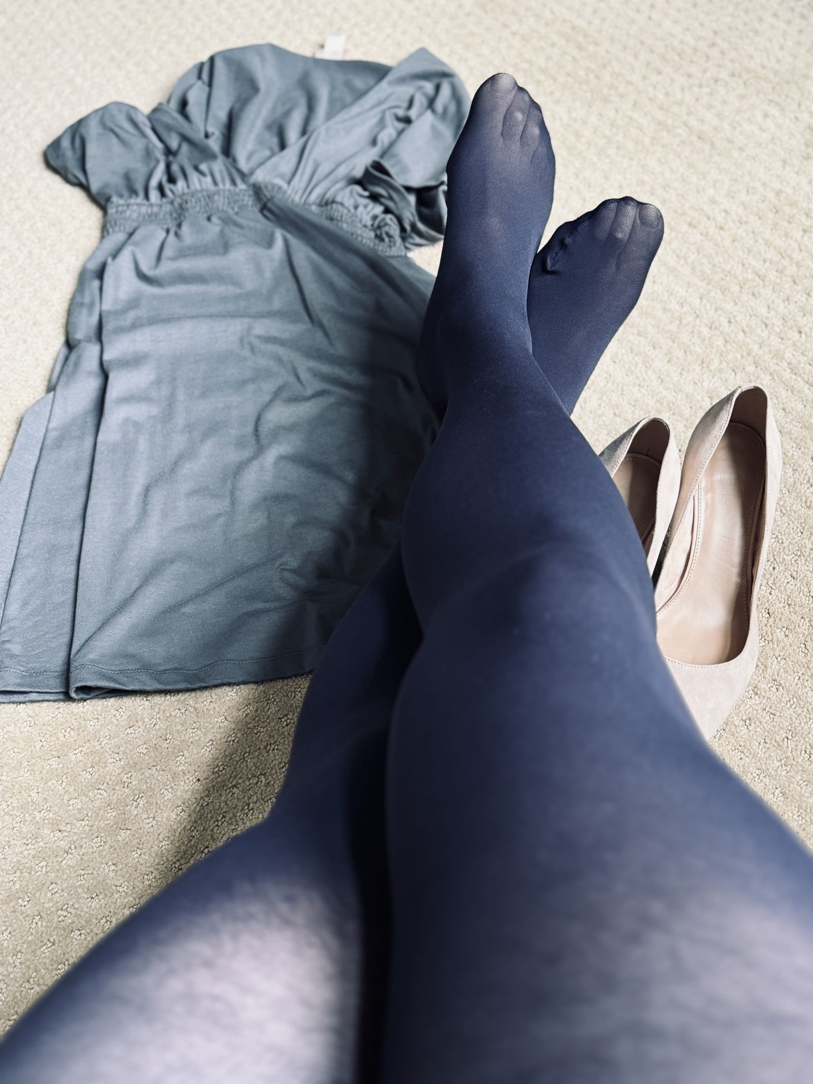 Photo by NylonNerd with the username @NylonNerd,  April 2, 2024 at 5:48 PM. The post is about the topic Crossdressers and the text says 'do you like my navy pantyhose?'