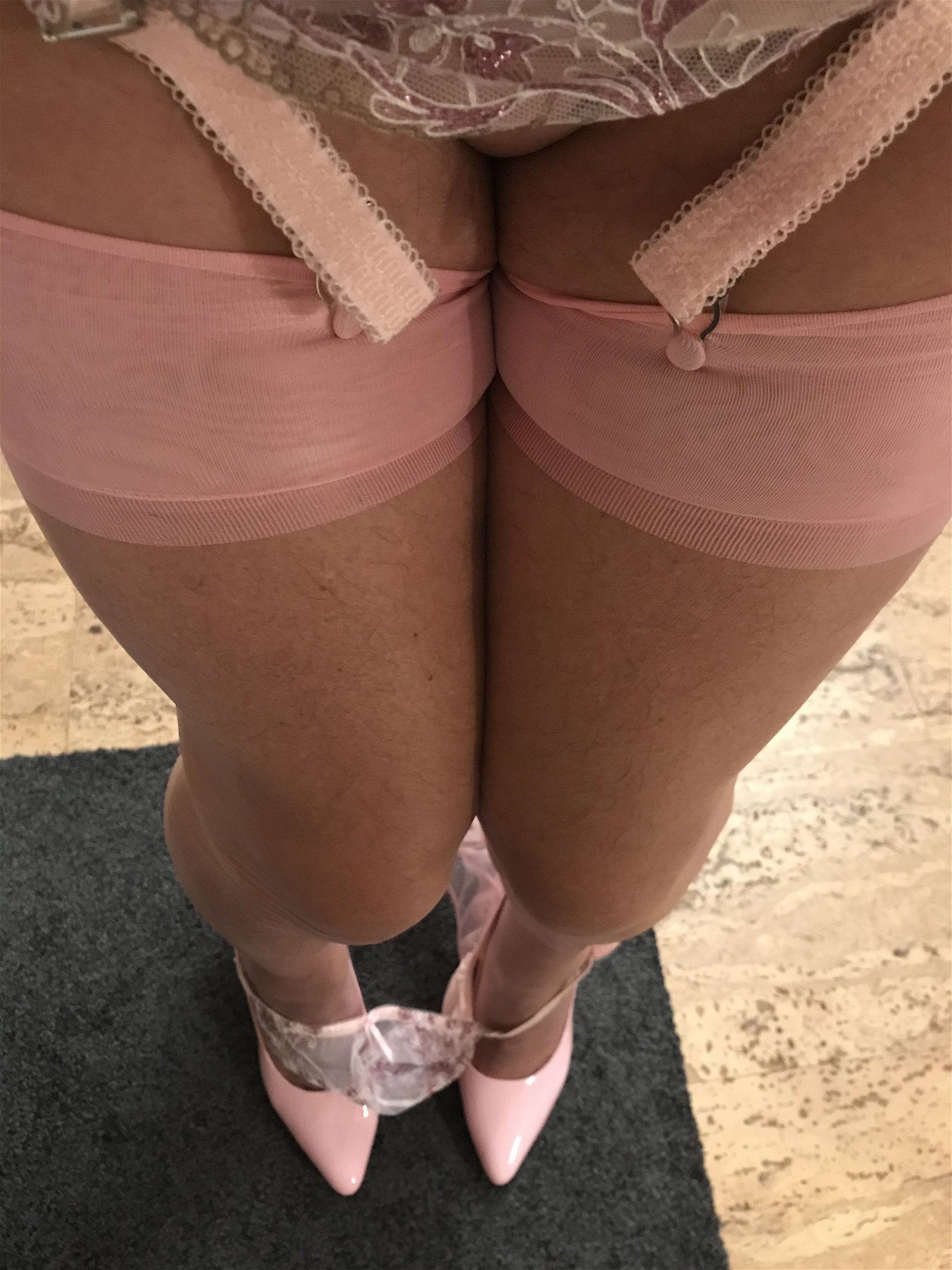 Photo by Chrissyloveslingerie with the username @Chrissyloveslingerie,  March 15, 2024 at 4:03 PM. The post is about the topic Stockings and the text says 'Chrissy in lingerie and pink heels xx'