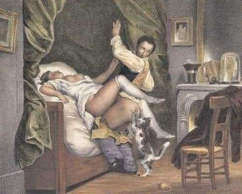 Photo by SWFL_TumblrRefugee with the username @SWFLTumblrRefugee,  August 9, 2023 at 5:30 PM. The post is about the topic Vintage Erotic Art and the text says '"The Jealous Cat" (1859) by Nicolas Octave Tassaert'