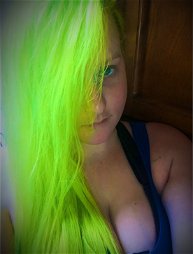 Photo by NextDoorDolly with the username @NextDoorDolly, who is a star user,  January 11, 2022 at 4:42 AM. The post is about the topic Girls with Neon Hair and the text says 'Like my Bright Green Hair? Let me knows guys! And girls! lol'