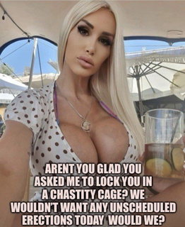 Photo by Assman161 with the username @assman161,  February 14, 2022 at 5:38 AM. The post is about the topic Chastity captions and the text says 'Yes please, this is exactly what I want and need, a woman to live with me, so I can eagerly serve her wearing a chastity cage!'