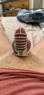 Photo by Sayhiorbye with the username @Sayhiorbye,  January 27, 2022 at 1:56 PM. The post is about the topic Male Chastity and the text says 'my cock in chastity cage!'