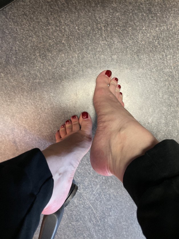 Photo by April Mae with the username @iamaprilmae, who is a star user,  February 3, 2022 at 9:27 PM. The post is about the topic Foot Worship and the text says 'When I'm at work...I usually take my shoes off to sit on one foot in my chair.  Do you have any different habits?!'