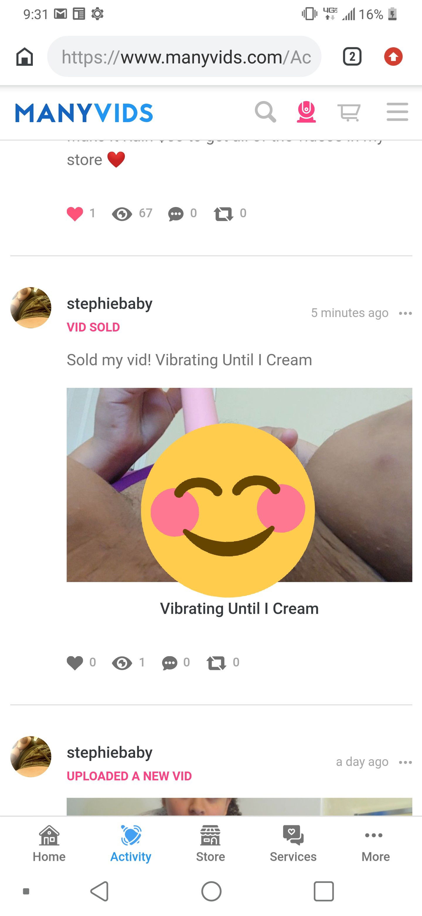 Photo by stephienova with the username @stephienova, who is a star user,  February 24, 2019 at 3:01 PM. The post is about the topic Amateurs and the text says 'JUST SOLD! "Vibrating Until I Cream" on Manyvids here: https://www.manyvids.com/Video/1085586/Vibrating-Until-I-Cream/'