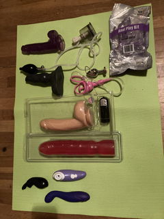 Photo by Betsy3.0 with the username @Betsy3.0, who is a verified user,  April 7, 2022 at 8:25 PM. The post is about the topic Female Masturbation and the text says 'because this has come up several times in conversations...here is most of the toy collection! And yes, that is an un-opened bag of assorted butt plugs 😂...it came free with an order 🤷‍♀️. theres a few more, you get it the idea! ❤️💜B'