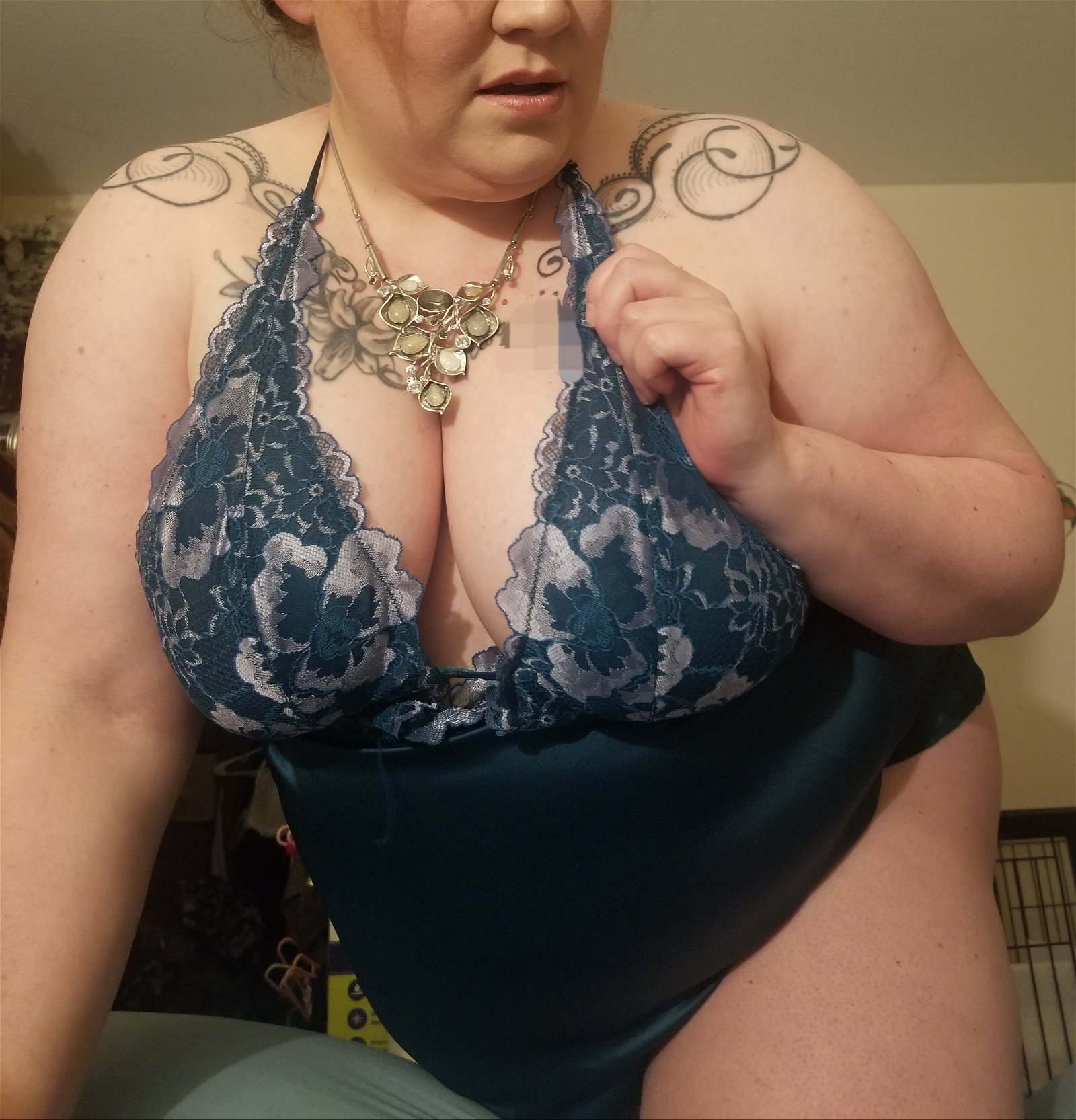 Photo by MyThickWife2022 with the username @MyThickWife2022, who is a verified user,  March 25, 2023 at 10:15 AM. The post is about the topic BBW and the text says 'Some more cleavage and her lingerie.

Hope you like!'