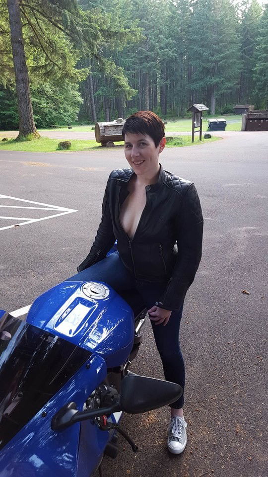 Photo by walk.the.fine.line with the username @walk.the.fine.line, who is a verified user,  February 22, 2018 at 10:16 PM and the text says 'Wishing for warmer days. #boobies  #motorcycleboobies  #flashing  #bodypositivity  #freethenipz  #motorcycle  #titties  #amateur'