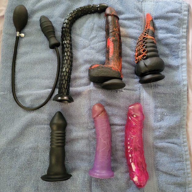 Photo by moongod with the username @moongod,  May 28, 2024 at 4:02 PM. The post is about the topic Sex Toys and the text says 'What to play with first. Decisions decisions 😈😈'