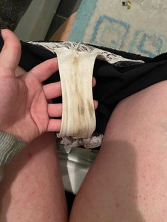 Photo by Freeguy08 with the username @Freeguy08,  April 23, 2023 at 5:18 AM. The post is about the topic Wet dirty panties/grool pussy and the text says 'Gf's grool stained panties, her big pussy flaps make them so messy'