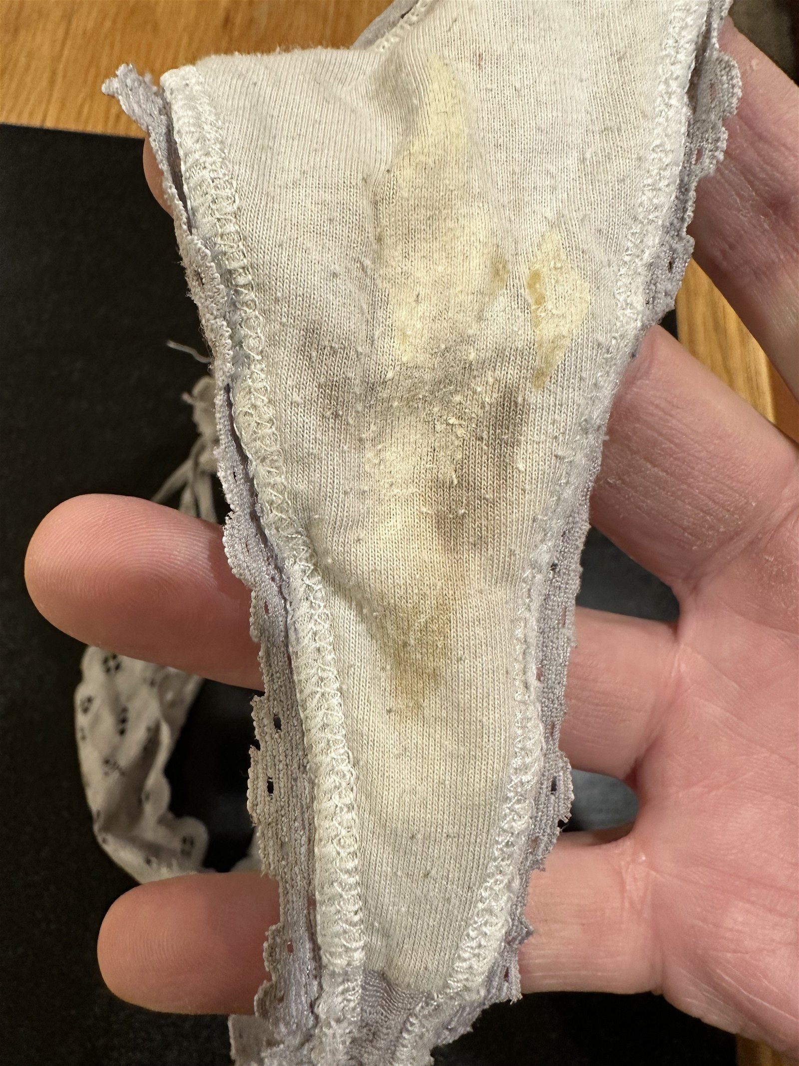 Photo by Freeguy08 with the username @Freeguy08,  May 15, 2023 at 4:50 AM. The post is about the topic Creampie Panties and the text says 'Got this 18 yo dirty bitch staying with us again last night. She dosn't change her panties somtimes for a couple of days. When she does, there soaked with her juices'