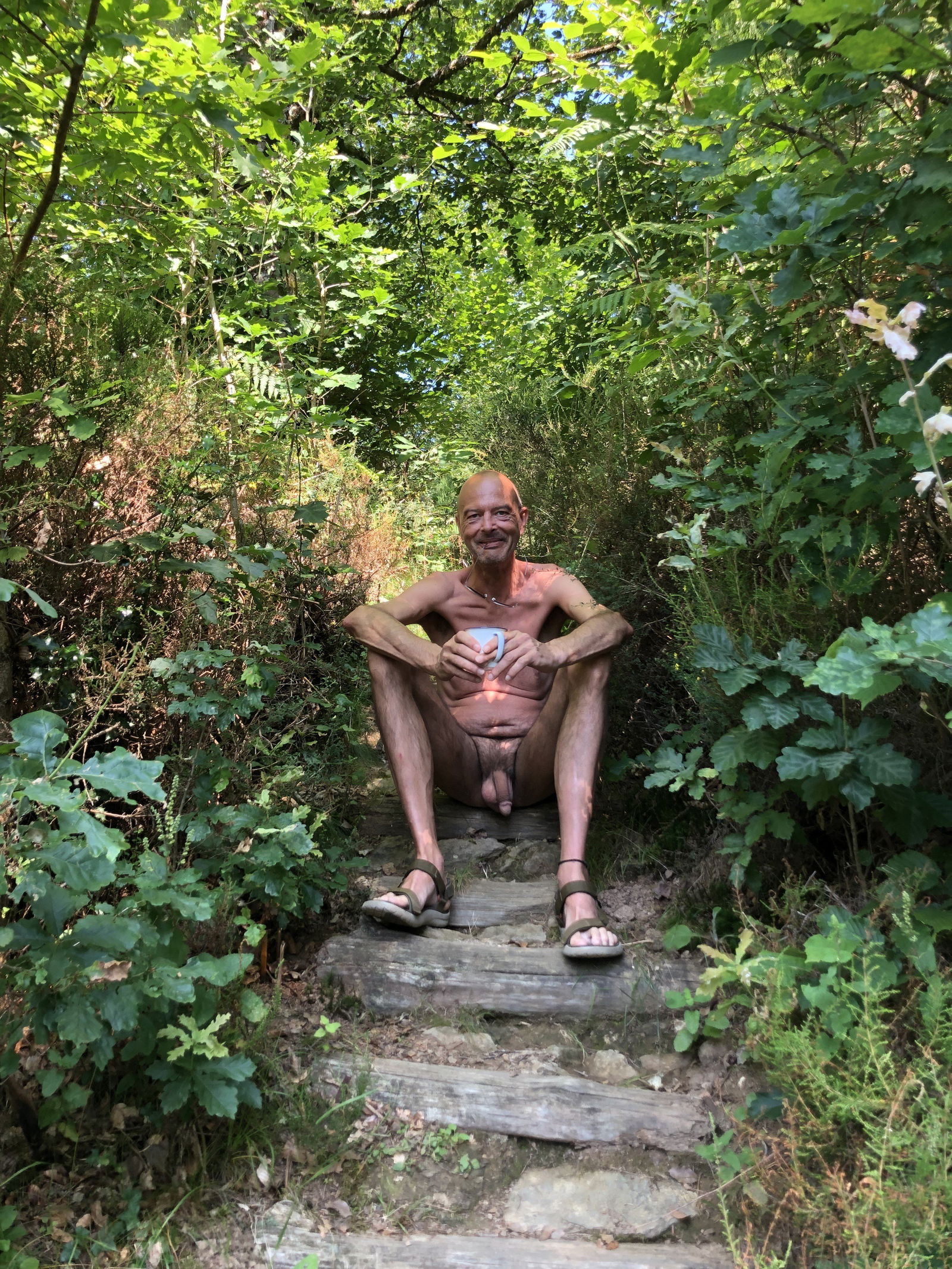 Album by busrijderke with the username @busrijderke, who is a verified user,  September 10, 2024 at 6:32 PM. The post is about the topic Male life outdoors and the text says 'nude vacation with cofee..'