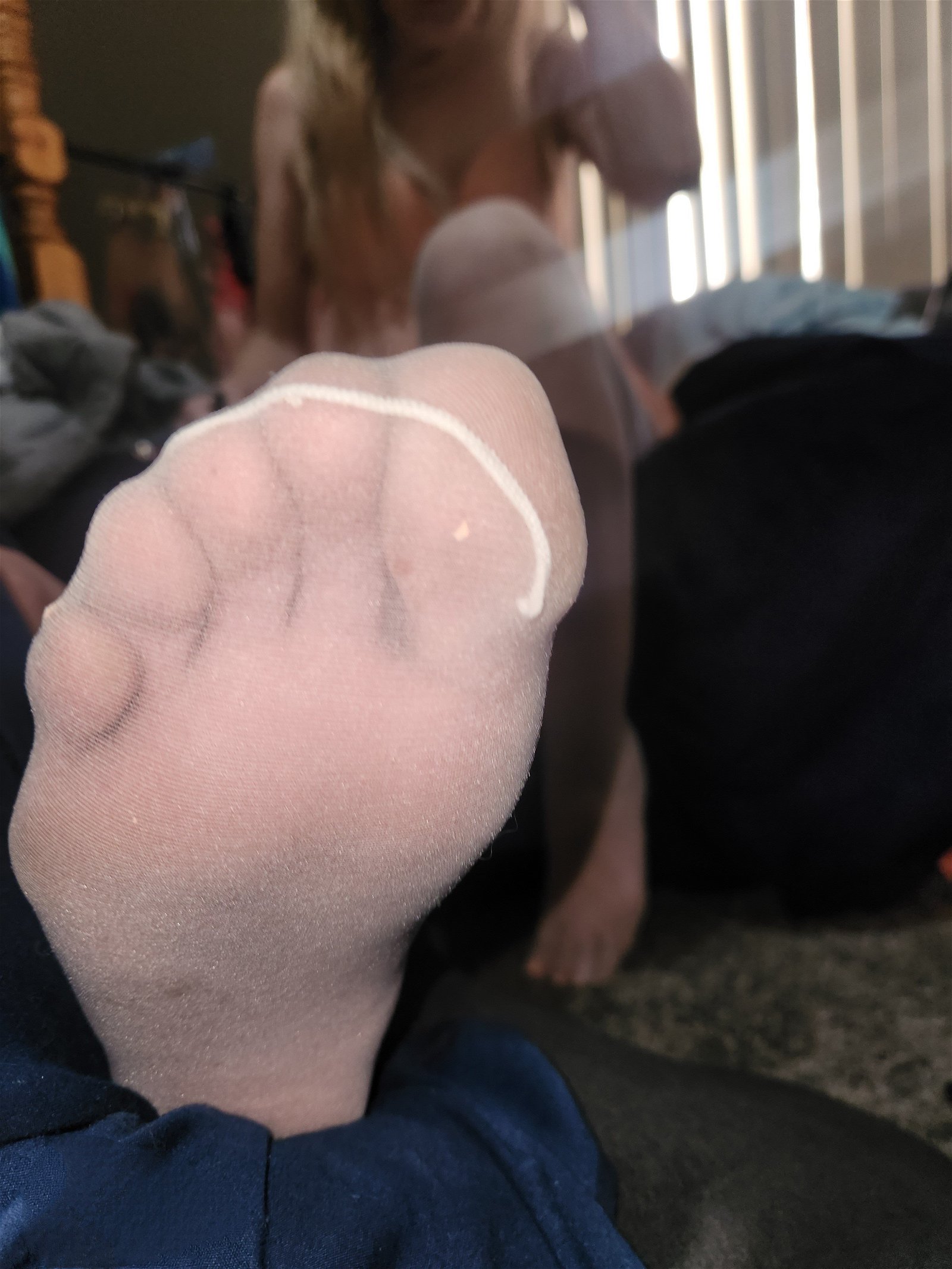 Photo by Jazzy Combs with the username @Jazzycombs,  April 6, 2023 at 1:03 PM. The post is about the topic Pantyhose Feet and the text says 'I know you wan to.......'