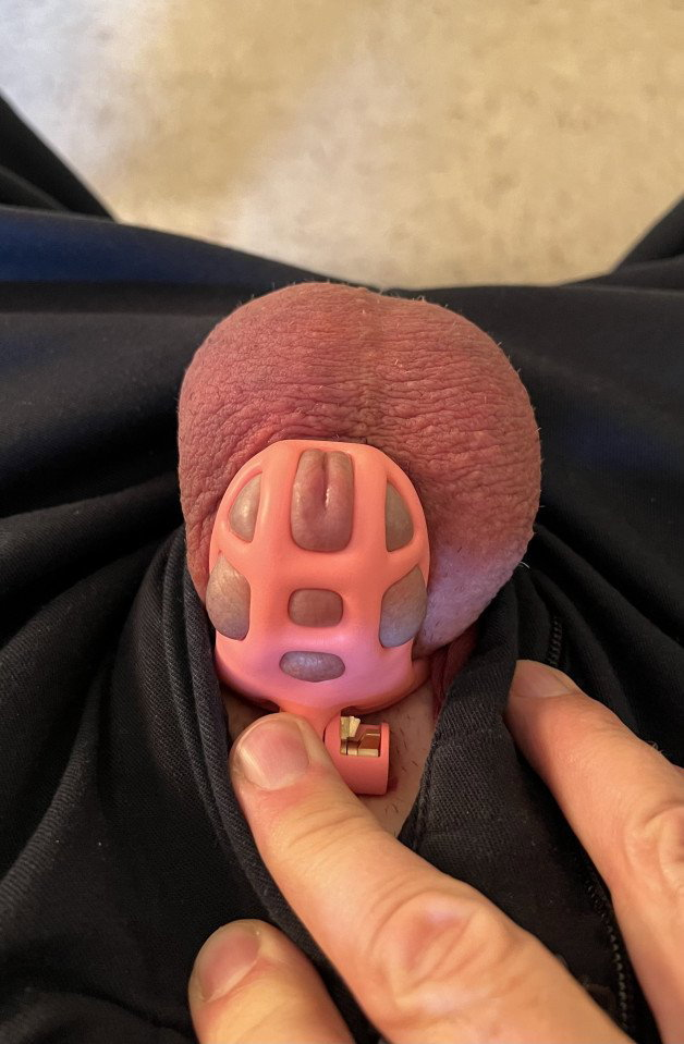 Photo by YankeeStretch with the username @YankeeStretch,  October 4, 2022 at 6:03 PM. The post is about the topic Gay Chastity and the text says 'Day 4 in my new cute little pink micro cage (it's the smallest one I could find) I love Locktober, who knows I might just make this permanent..'