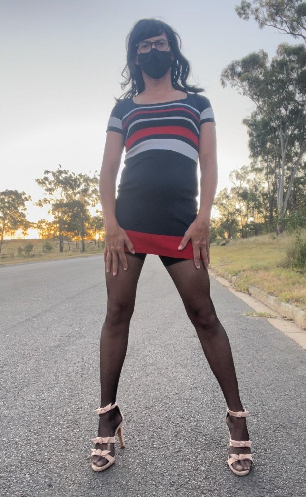 Photo by CDBrandy71 with the username @CDBrandy71, who is a verified user,  March 5, 2024 at 9:20 AM. The post is about the topic Public naughty things and the text says 'Brandy public walk. #crossdresser #heels'