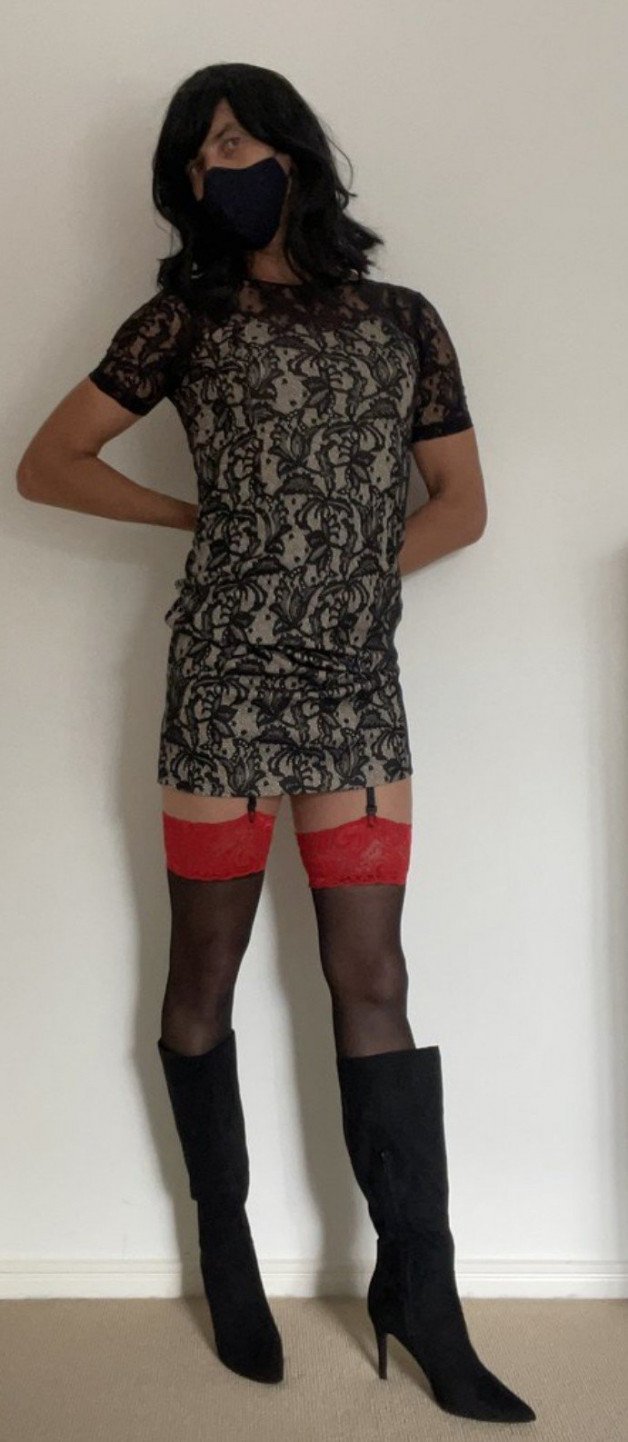 Photo by CDBrandy71 with the username @CDBrandy71, who is a verified user,  August 26, 2022 at 12:17 AM and the text says 'Brandy playing dress ups #crossdress #sissy #heels #boots #stockings'