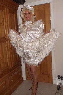 Photo by TraceyFrillyknicks with the username @TraceyFrillyknicks, who is a verified user,  July 16, 2022 at 6:26 AM. The post is about the topic Sissy and the text says 'Tracey loves to dress in her silk sissy outfit and bloomers to please her man, if only she had one to please that is'