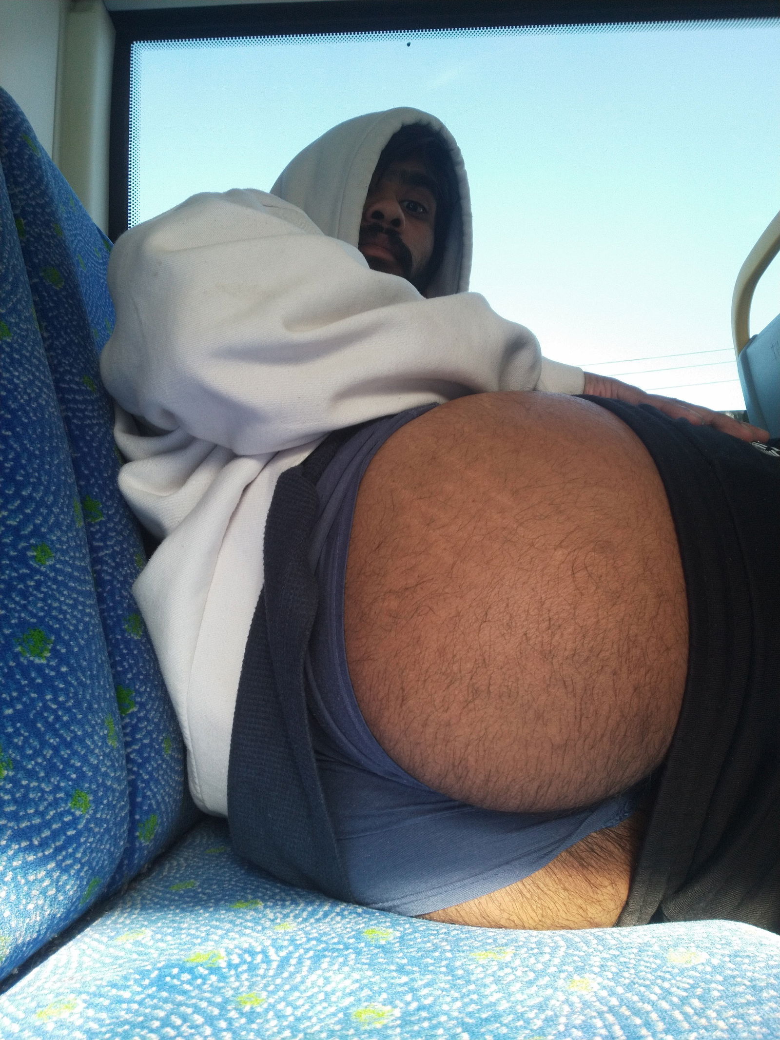 Album by Shiv969 with the username @Shiv969, who is a verified user,  October 5, 2023 at 4:59 AM. The post is about the topic Flashers and Public Nudes and the text says 'on the bus flashing my ass x'