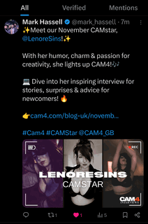 Photo by LENORE SINS ⸸ with the username @lenoresins, who is a star user,  November 1, 2024 at 6:45 PM. The post is about the topic KINKFLUENCE and the text says 'I DID A THING ✨

Written interview available now, video interview to follow. 

https://www.cam4.com/blog-uk/november-camstar-lenoresins/'