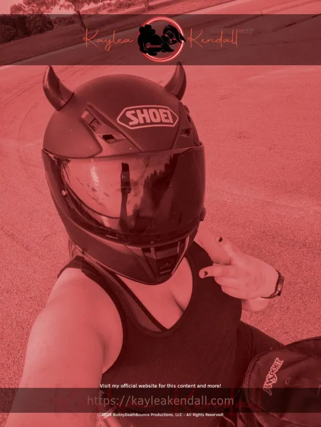 Photo by KayleaKendall with the username @KayleaKendall, who is a star user,  March 22, 2024 at 4:01 AM and the text says 'Gotta Fly!
#Demon #Freedom #Horns #Helmet #Motorbunny'
