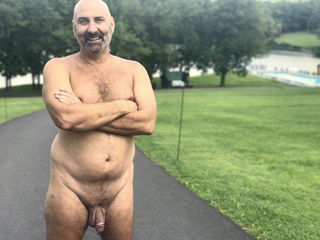 Photo by NudePB with the username @NudePB,  August 31, 2022 at 4:37 PM and the text says 'Just hangin naked in the Poconos!'