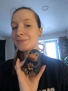 Photo by Terefur with the username @Terefur, who is a star user,  December 6, 2024 at 4:30 PM and the text says 'My new figure! I painted it myself—it’s a fantastic beast from the Harry Potter universe: a Niffler! Turned out amazing!
 #Fantasy #Niffler #Magic #Creative #HarryPotter #Handmade #FanArt #Painting #Custom'