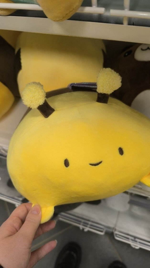 Photo by Terefur with the username @Terefur, who is a star user,  November 17, 2024 at 4:30 PM and the text says 'Such cuteness! I’m holding this fluffy bee’s little paw — it’s the sweetest, softest plush toy!
 #Cute #Fluffy #Soft #Bee #Adorable #Toy #Sweet #Cuddly #Fun'